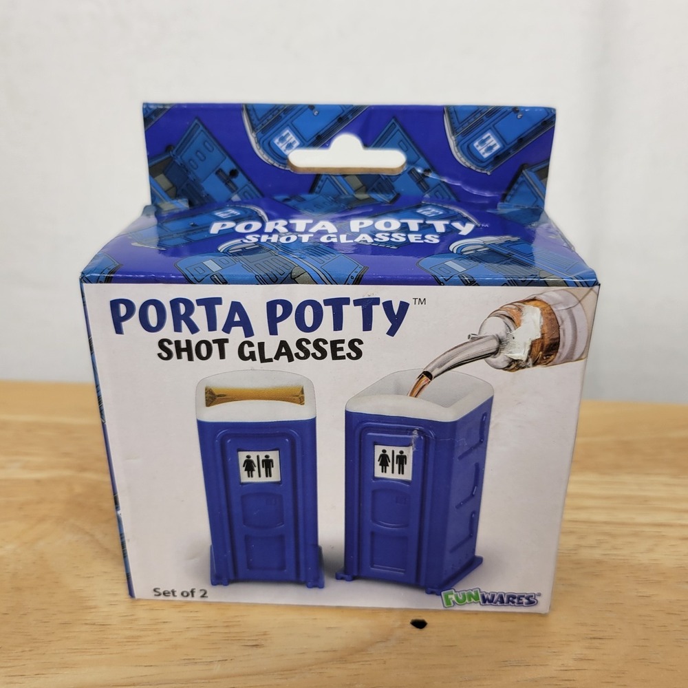 Porta Potty Shot Glasses FUNWARES Set of 2 White Elephant Gag Novelty Party Gift